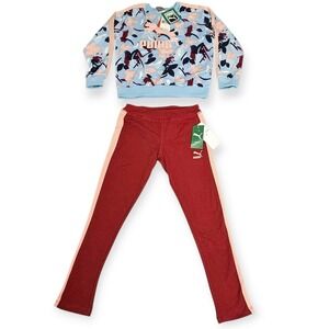 Puma Track Suit Girls Sz 6 Two Piece Outfit Set Pink Blue Glitter Spellout‎